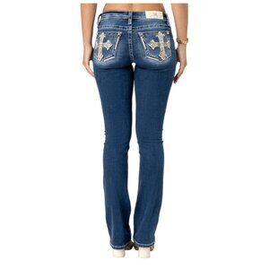NWT Miss Me Cross Dark Blue Mid-Rise Bootcut Jeans 29 X 34